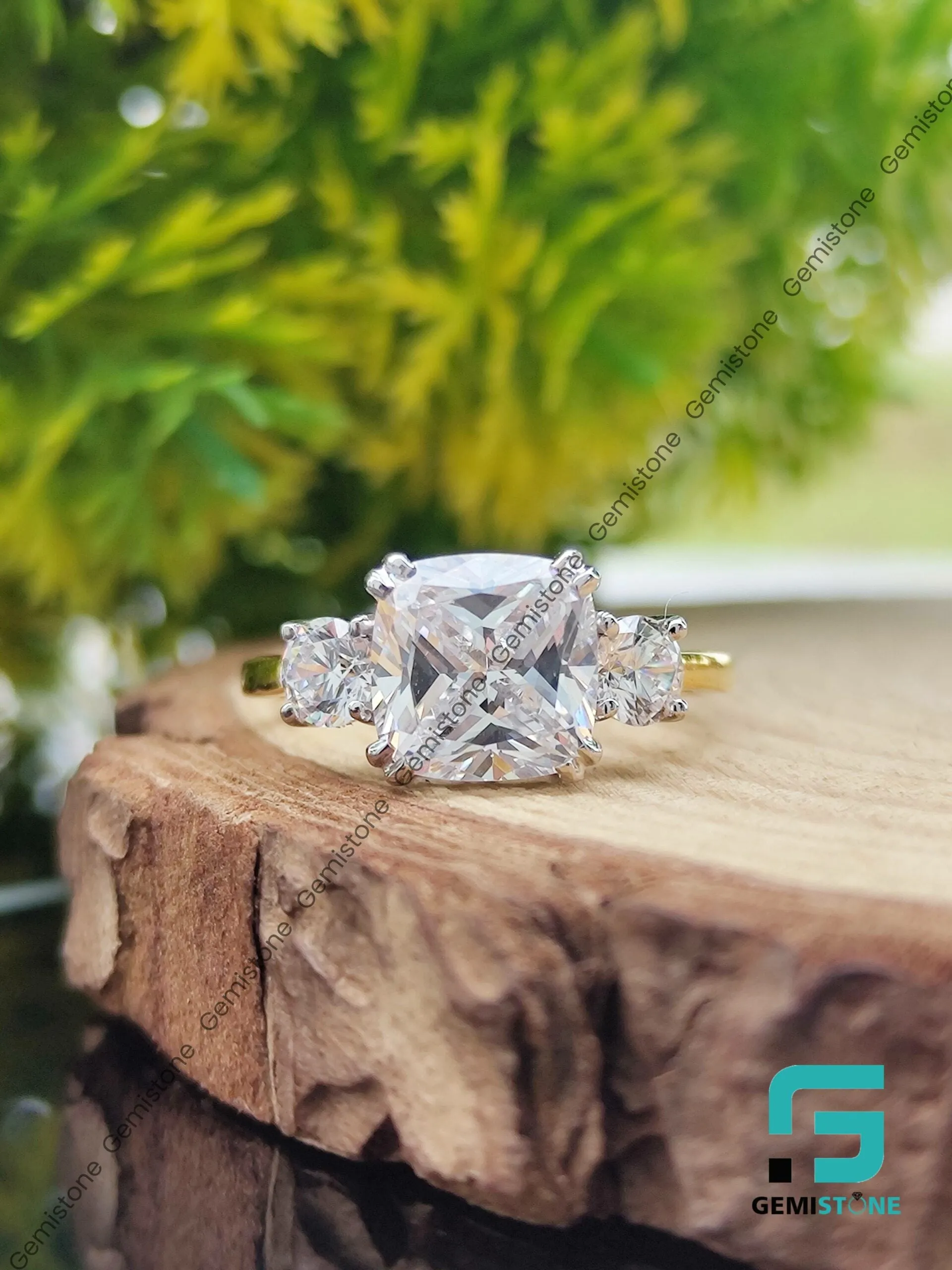 3 CT Cushion Cut Moissanite Three Stone Meghan Markle Engagement Ring