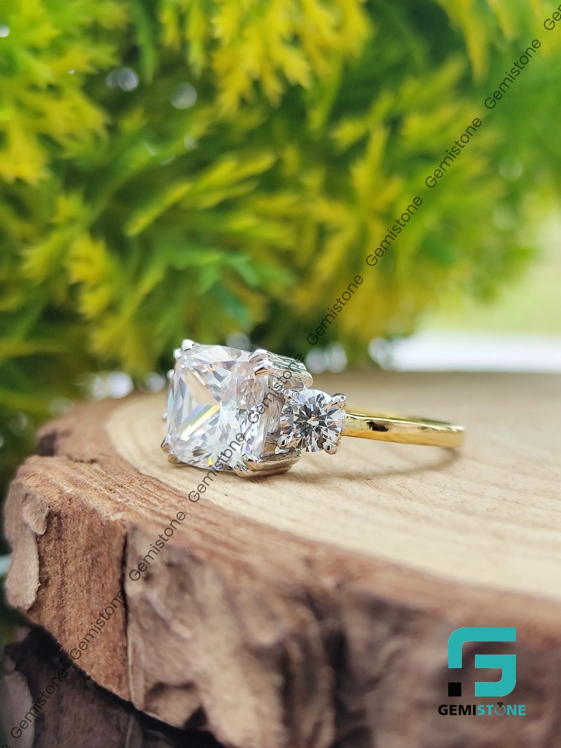 3 CT Cushion Cut Moissanite Three Stone Meghan Markle Engagement Ring