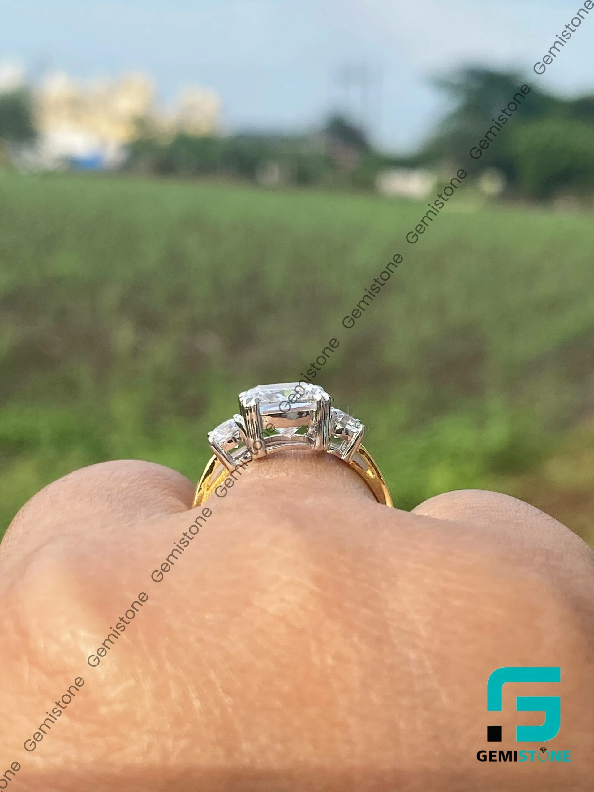 3 CT Cushion Cut Moissanite Three Stone Meghan Markle Engagement Ring