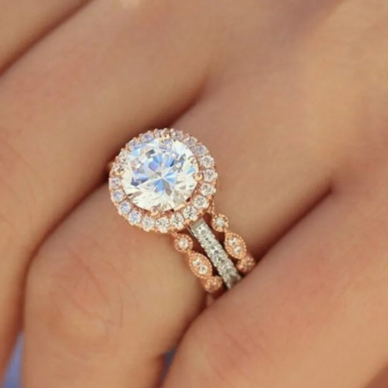 3 Pcs White Zircon Ring Set Gold Wedding for Women Jewelry