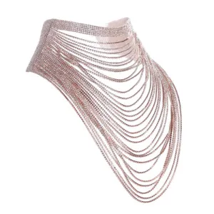 30 Row Rhinestone Drape Choker - Rose Gold