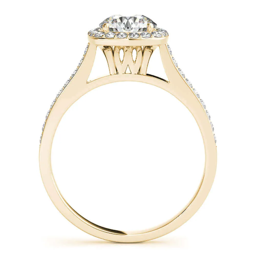 3/4 Ct. Halo Engagement & Wedding Band Set In 14k Solid Rose Gold (1/2ct, I-J Color, I2-I3 Clarity)