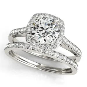 3/4 Ct. Halo Engagement & Wedding Band Set In 14k Solid Rose Gold (1/2ct, I-J Color, I2-I3 Clarity)
