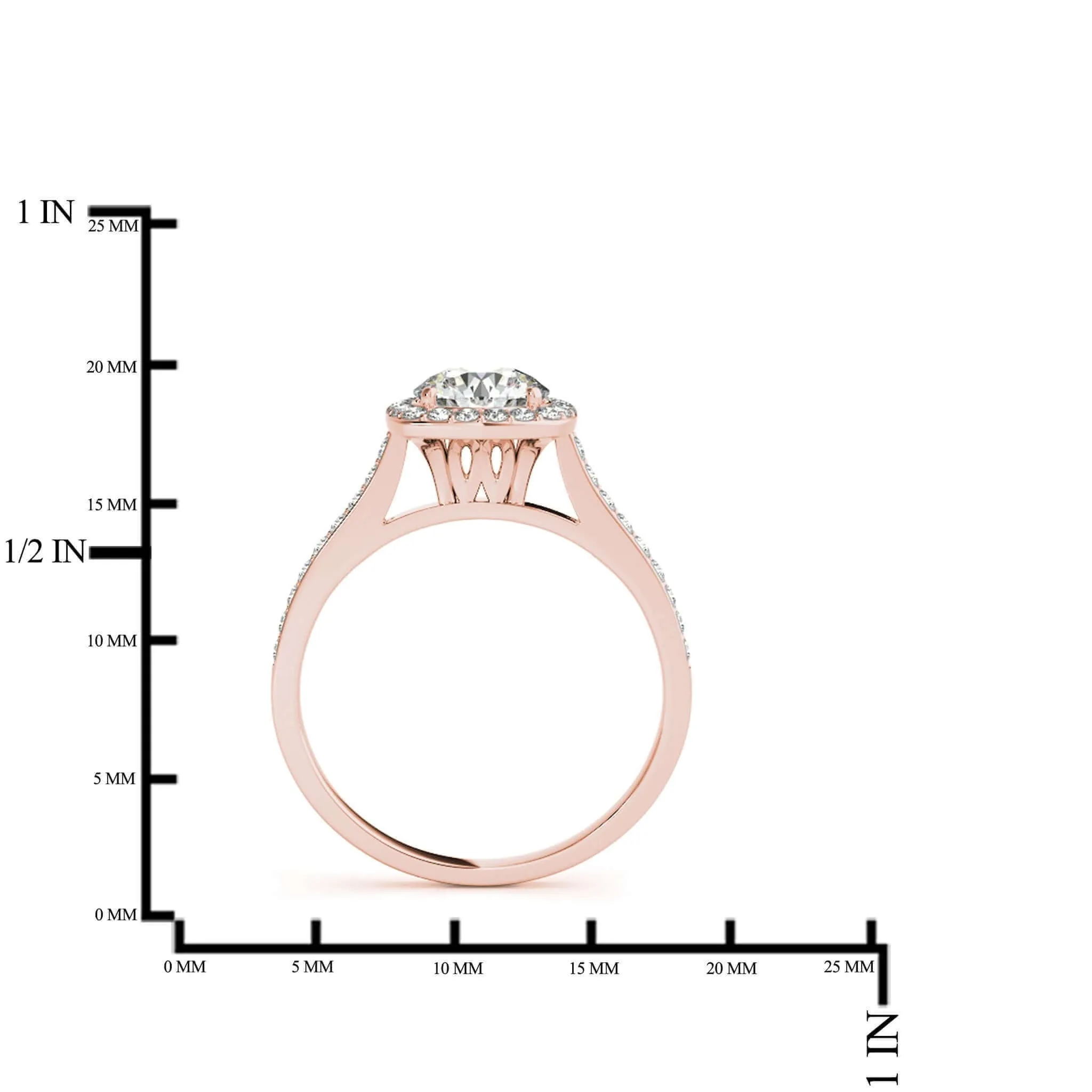 3/4 Ct. Halo Engagement & Wedding Band Set In 14k Solid Rose Gold (1/2ct, I-J Color, I2-I3 Clarity)