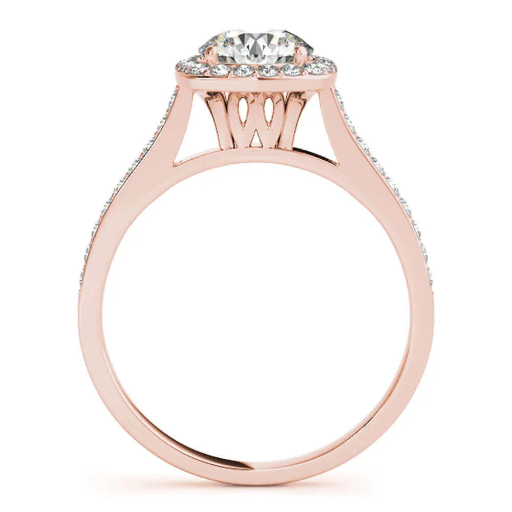 3/4 Ct. Halo Engagement & Wedding Band Set In 14k Solid Rose Gold (1/2ct, I-J Color, I2-I3 Clarity)