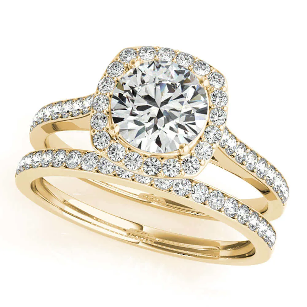 3/4 Ct. Halo Engagement & Wedding Band Set In 14k Solid Rose Gold (1/2ct, I-J Color, I2-I3 Clarity)