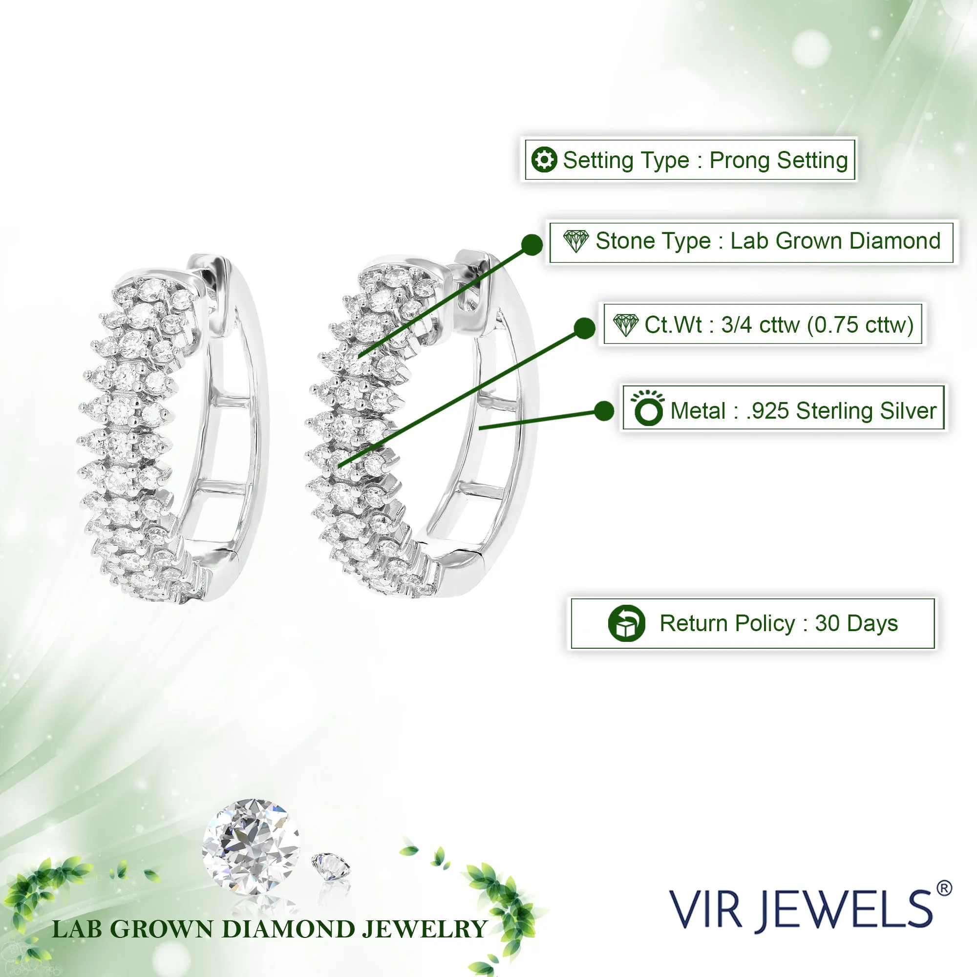 3/4 cttw Lab Grown Diamond Railroad Hoop Earrings in Sterling Silver