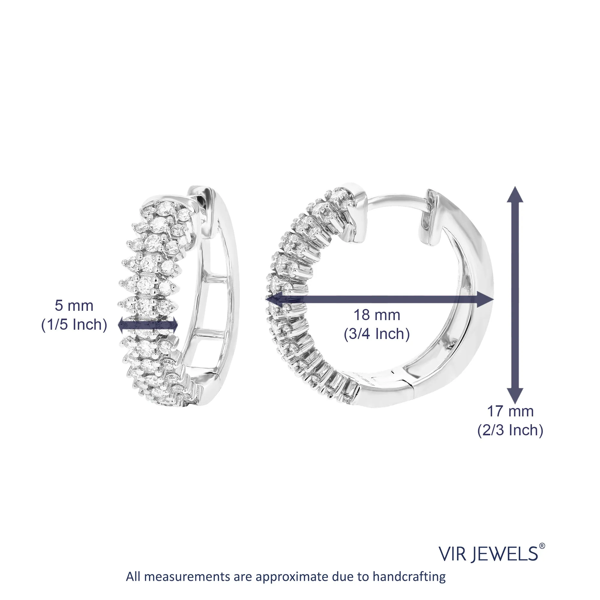 3/4 cttw Lab Grown Diamond Railroad Hoop Earrings in Sterling Silver