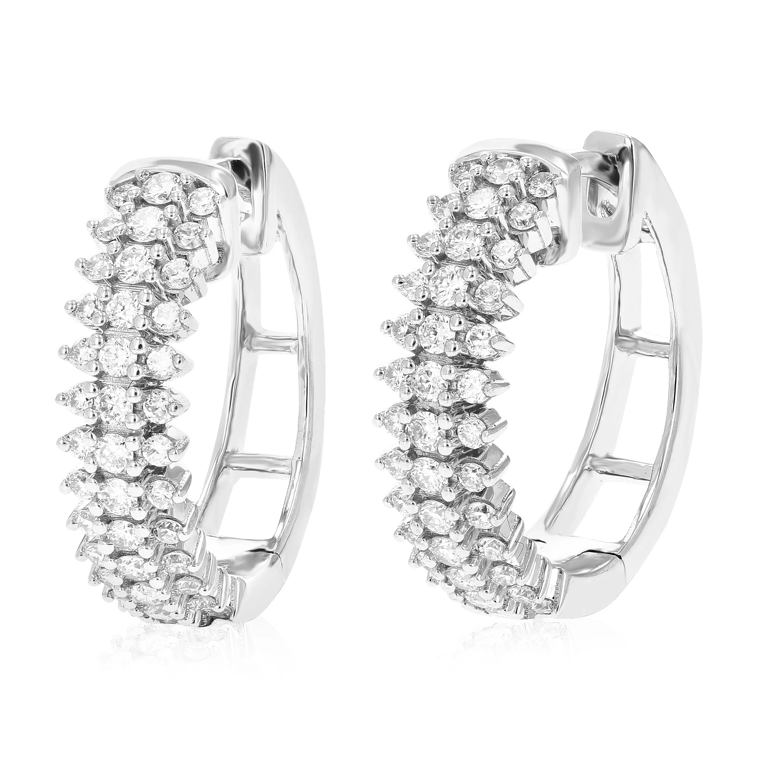 3/4 cttw Lab Grown Diamond Railroad Hoop Earrings in Sterling Silver