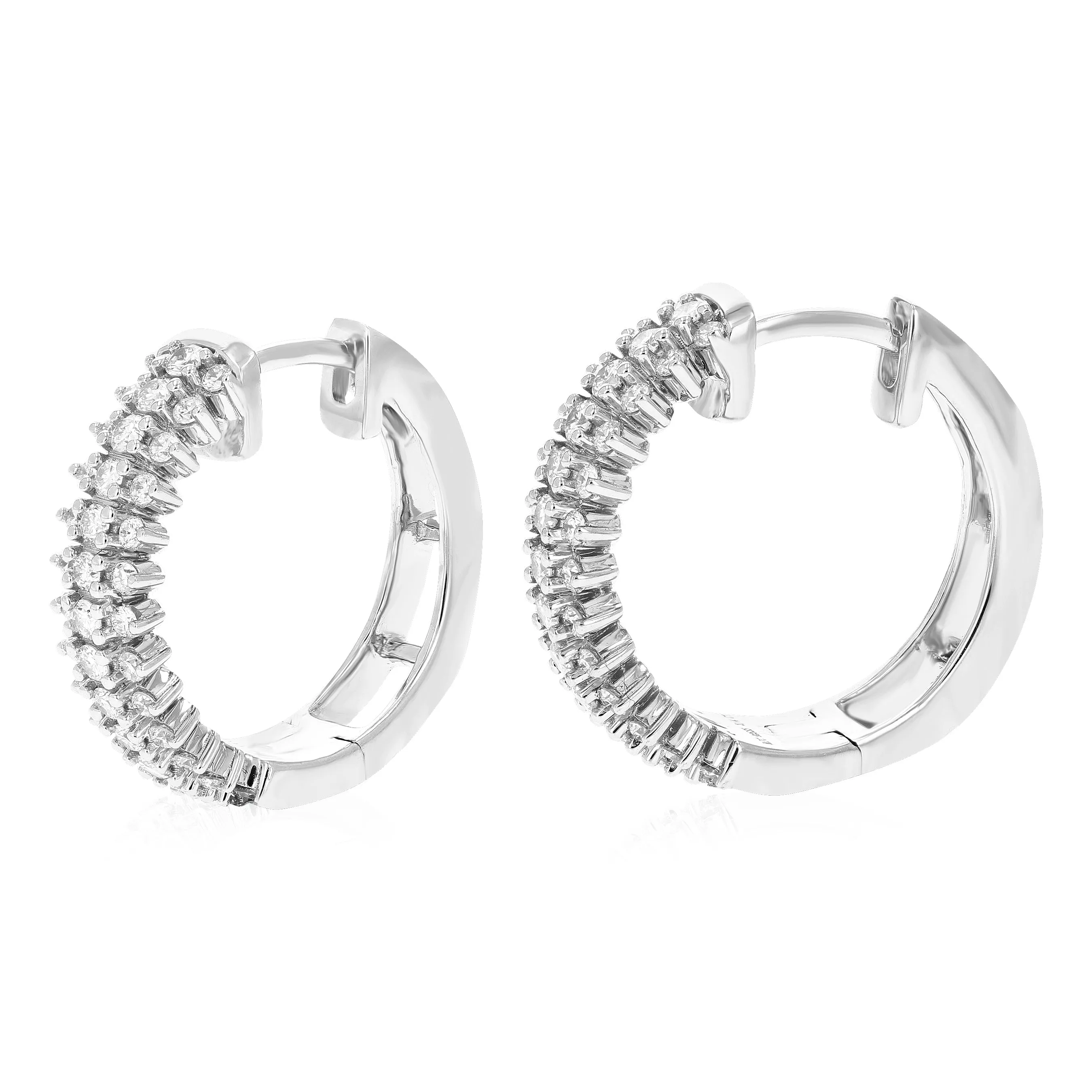 3/4 cttw Lab Grown Diamond Railroad Hoop Earrings in Sterling Silver