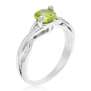 3/4 cttw Peridot Ring .925 Sterling Silver with Rhodium Plating Round Shape 6 MM