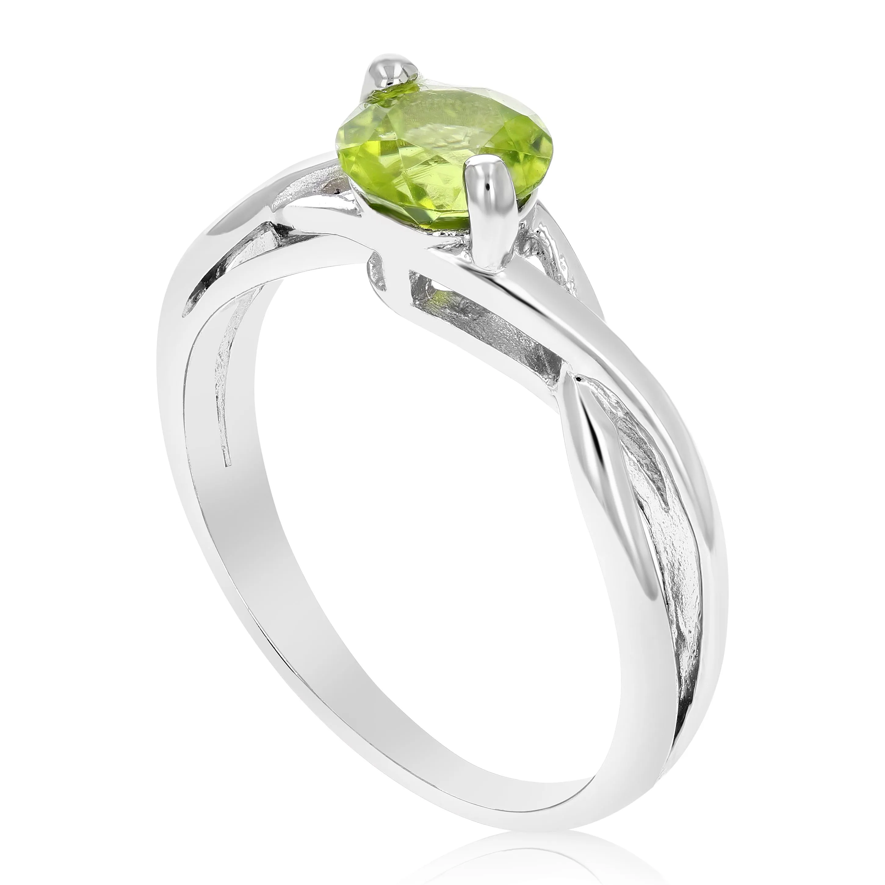 3/4 cttw Peridot Ring .925 Sterling Silver with Rhodium Plating Round Shape 6 MM