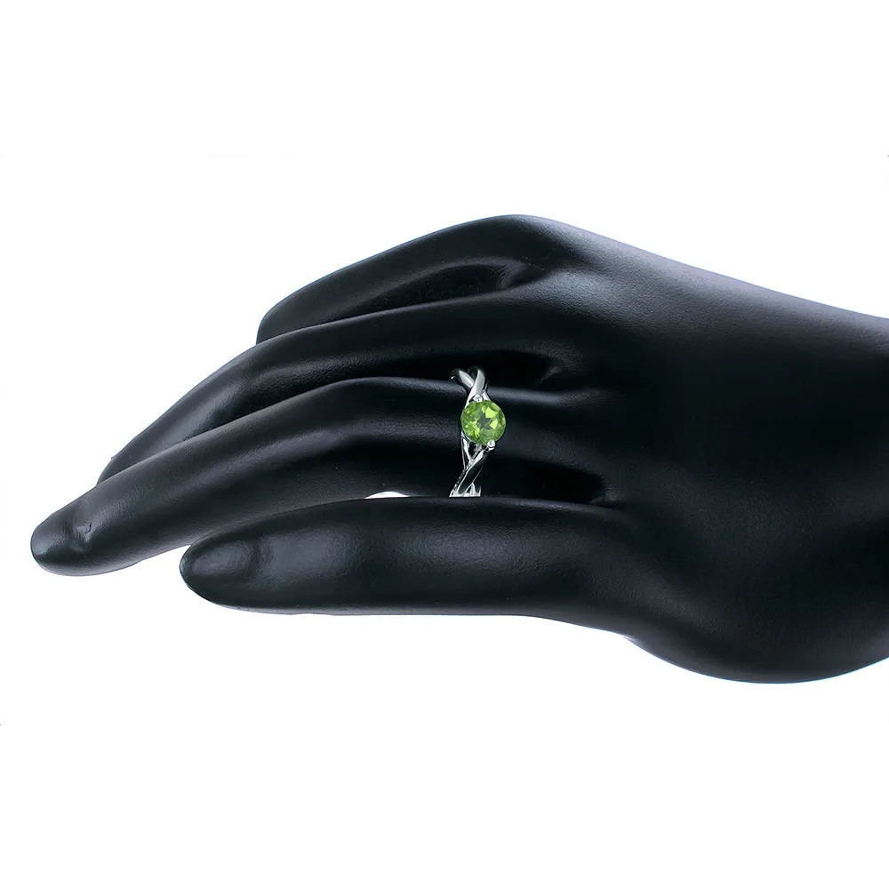 3/4 cttw Peridot Ring .925 Sterling Silver with Rhodium Plating Round Shape 6 MM