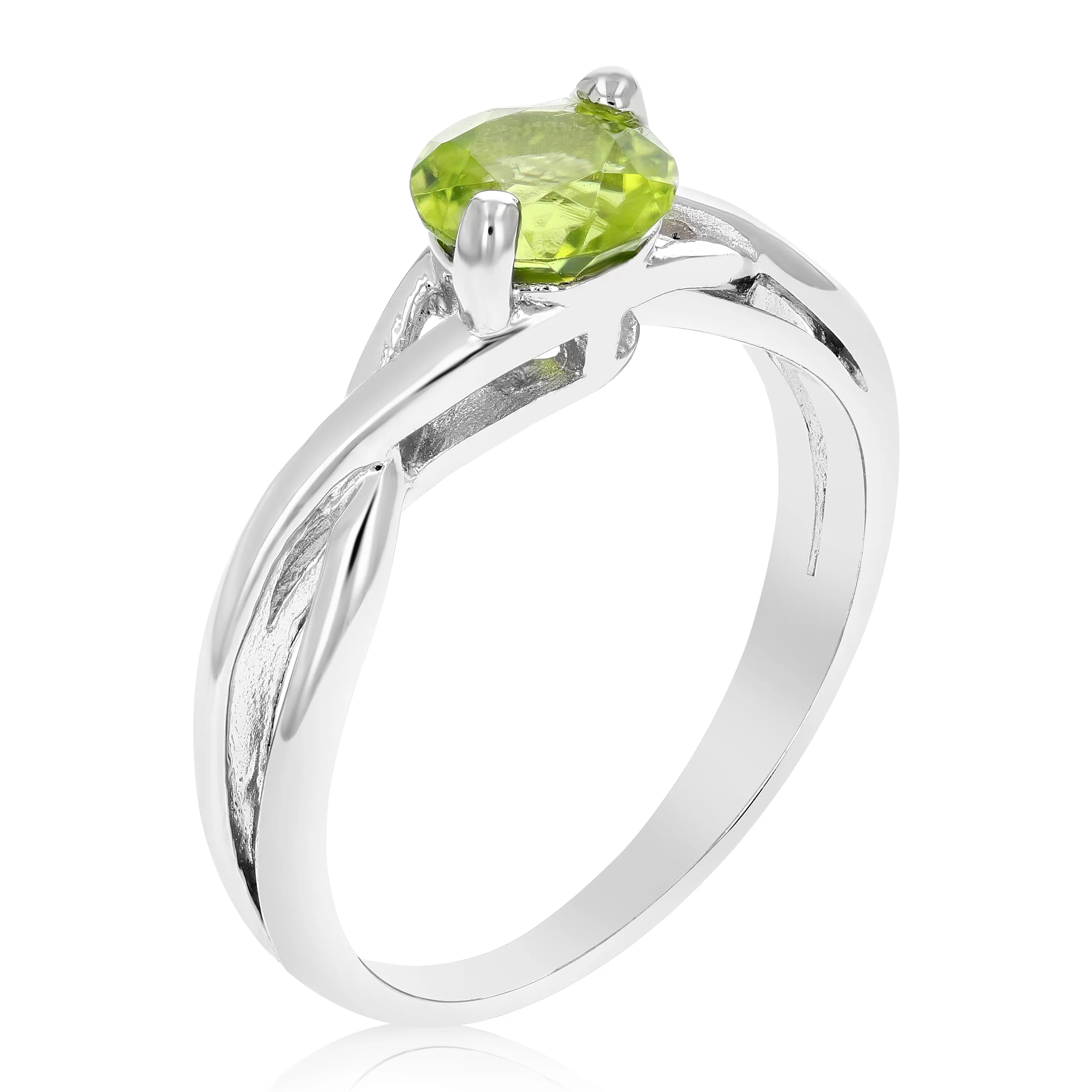 3/4 cttw Peridot Ring .925 Sterling Silver with Rhodium Plating Round Shape 6 MM