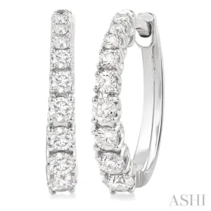 3/4 ctw Graduated Round Cut Diamond Fashion Hoop Earrings in 14K White Gold