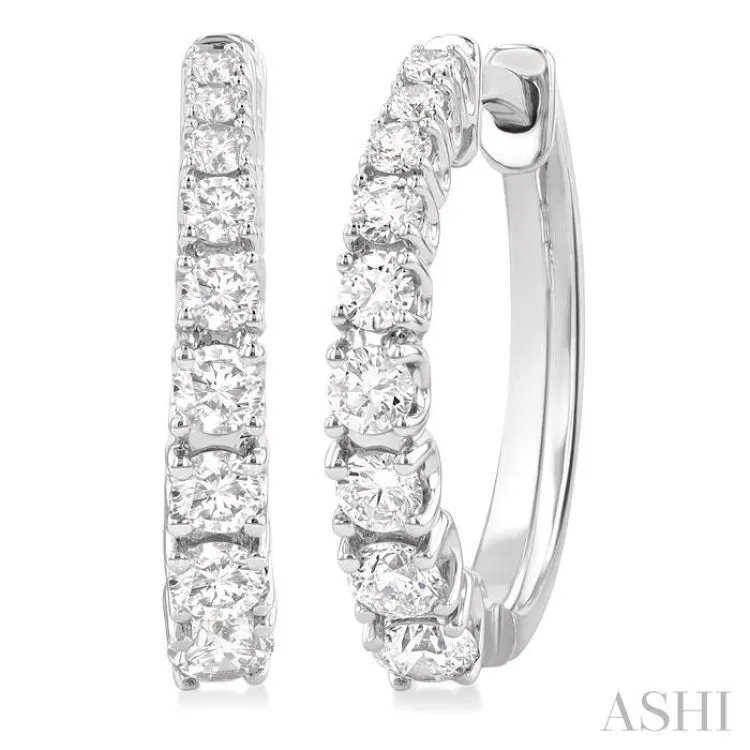 3/4 ctw Graduated Round Cut Diamond Fashion Hoop Earrings in 14K White Gold