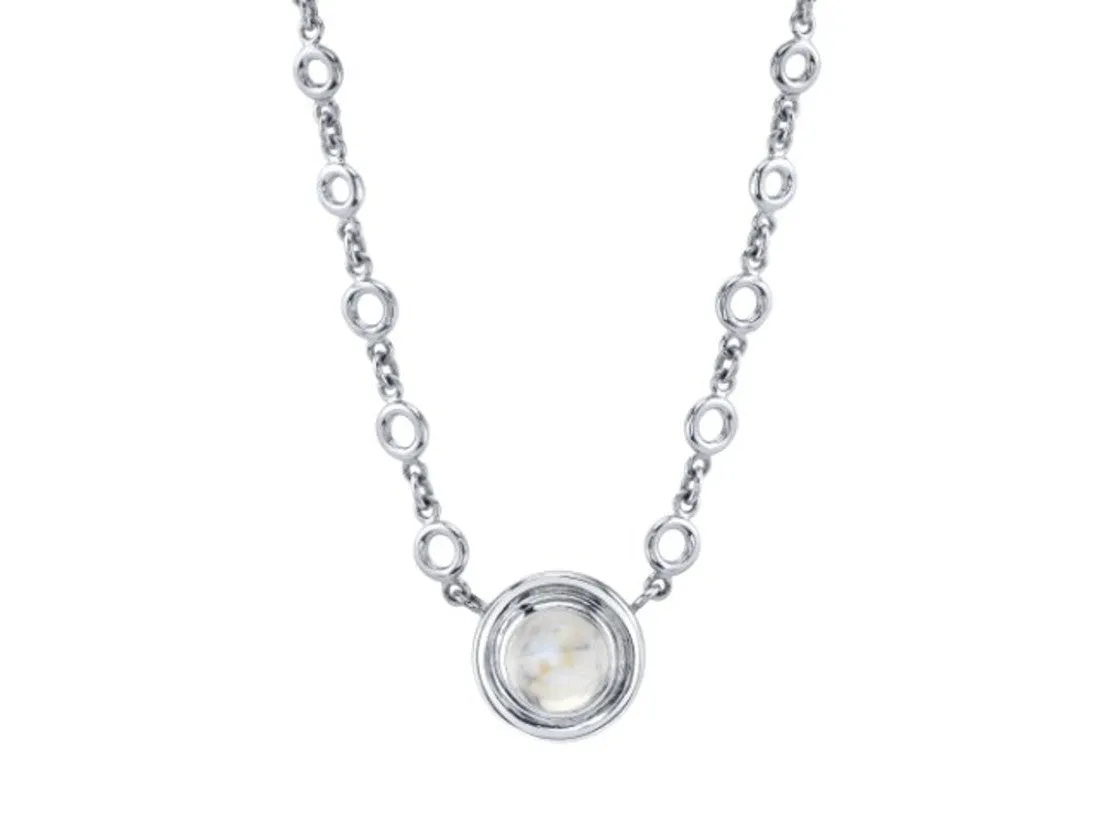 3.45 ct. Rainbow Moonstone, Bezel Set 18k White Gold Handmade Pendant Necklace