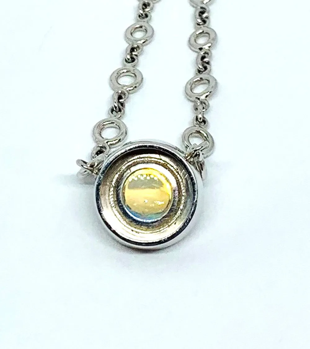 3.45 ct. Rainbow Moonstone, Bezel Set 18k White Gold Handmade Pendant Necklace