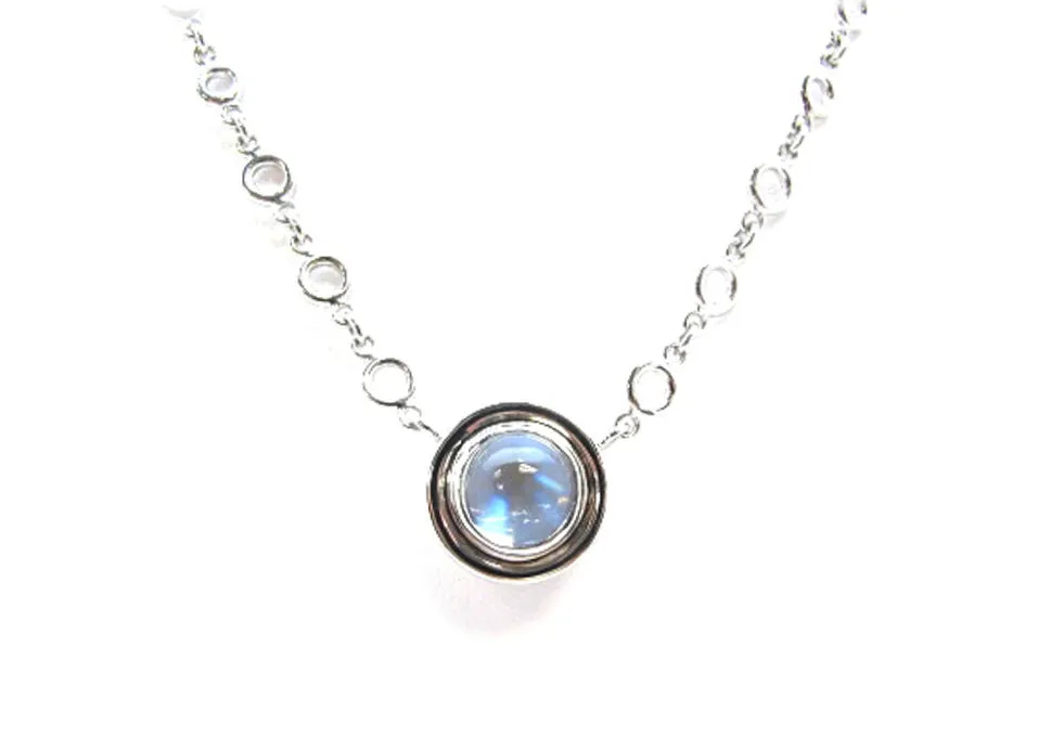 3.45 ct. Rainbow Moonstone, Bezel Set 18k White Gold Handmade Pendant Necklace
