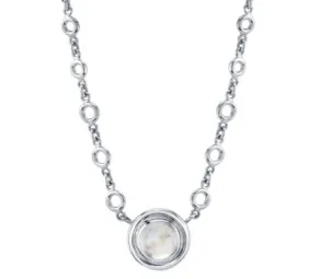 3.45 ct. Rainbow Moonstone, Bezel Set 18k White Gold Handmade Pendant Necklace