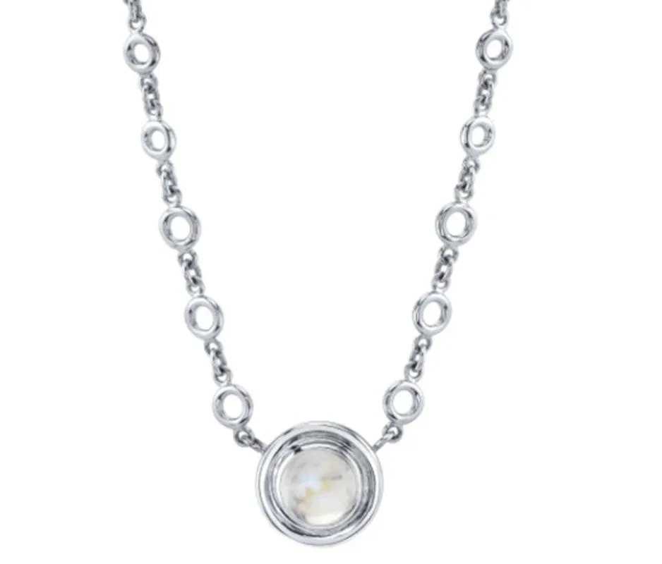 3.45 ct. Rainbow Moonstone, Bezel Set 18k White Gold Handmade Pendant Necklace
