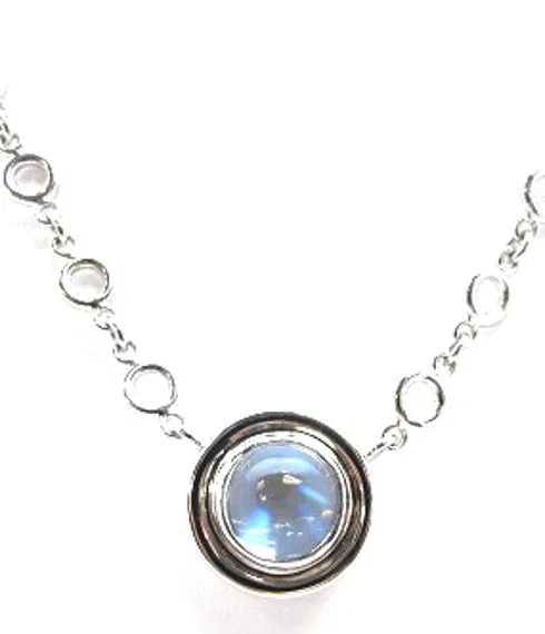 3.45 ct. Rainbow Moonstone, Bezel Set 18k White Gold Handmade Pendant Necklace