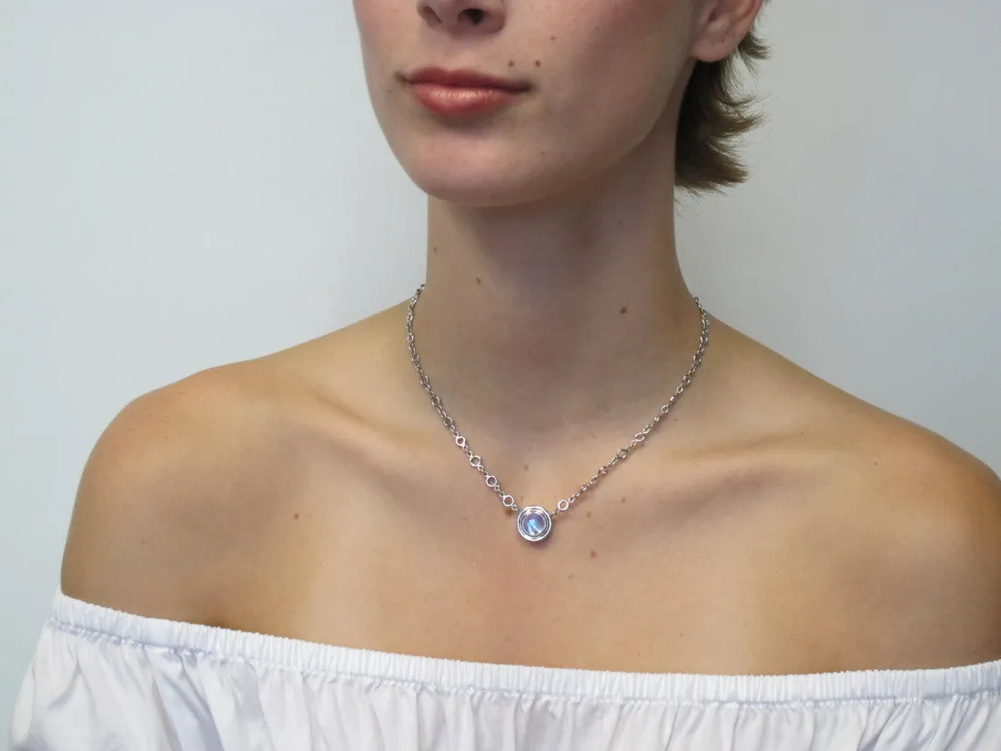 3.45 ct. Rainbow Moonstone, Bezel Set 18k White Gold Handmade Pendant Necklace