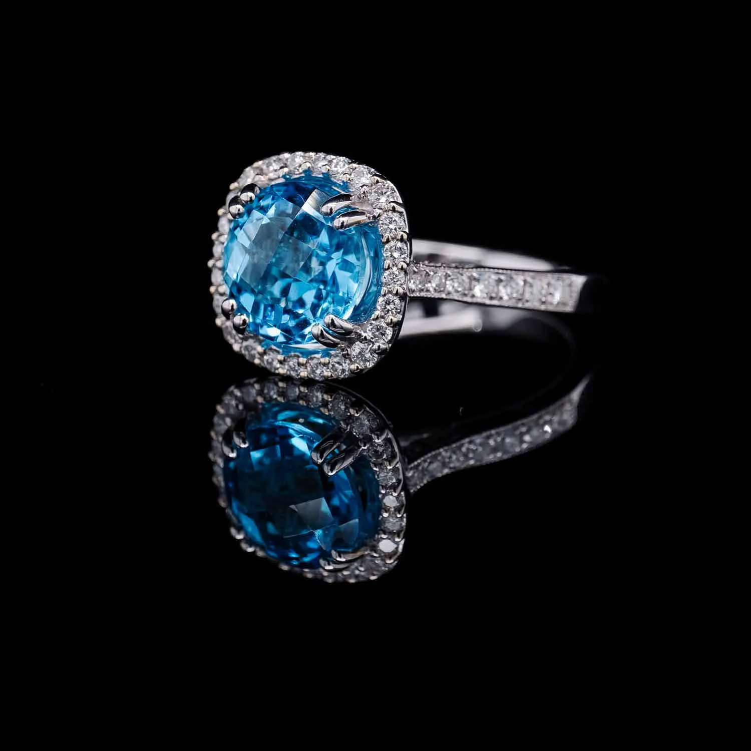 3.5 Carat Blue Topaz Gemstone Ring in 14k White Gold