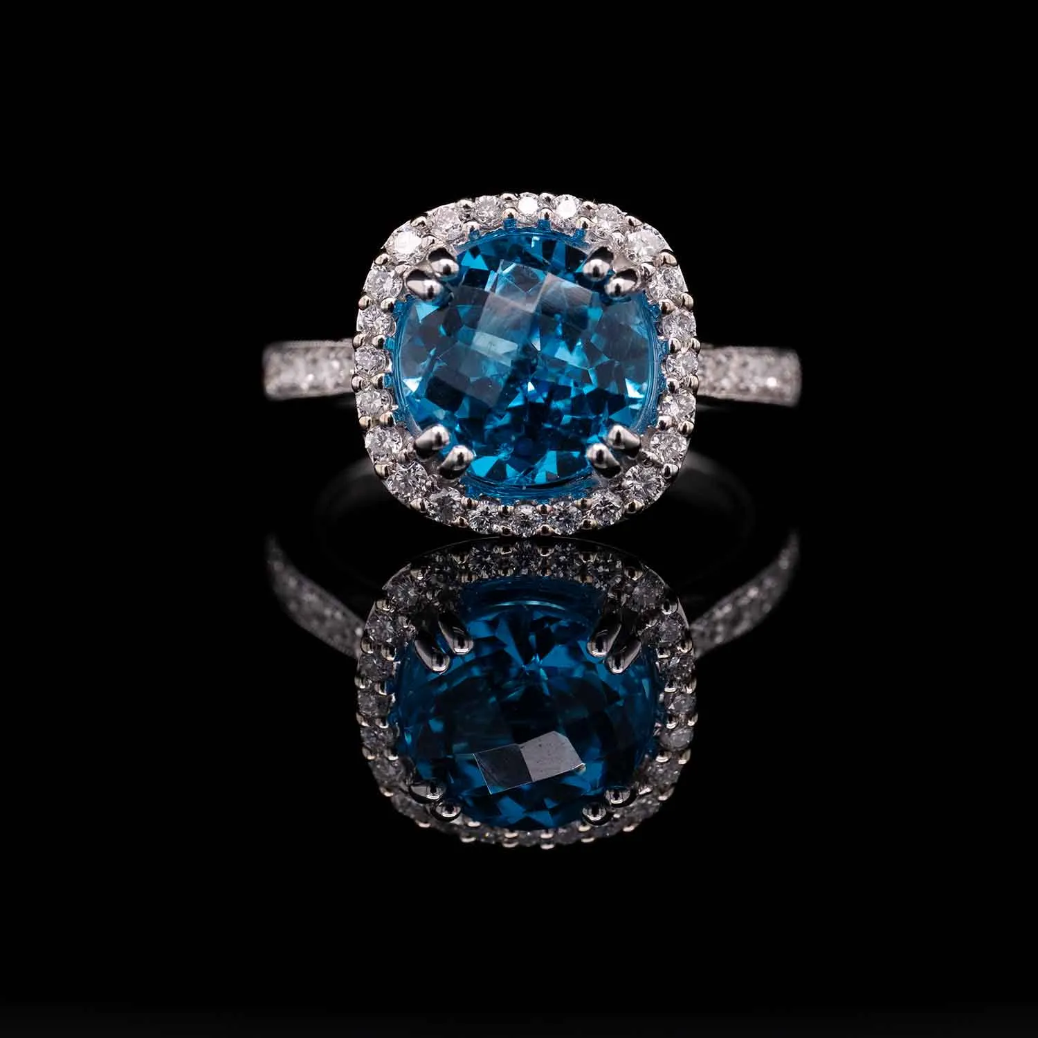 3.5 Carat Blue Topaz Gemstone Ring in 14k White Gold