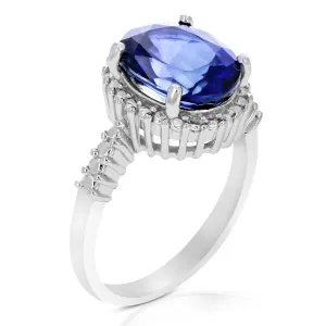 3.65 cttw Created Blue Sapphire Ring .925 Sterling Silver Oval 11x9 MM Size 7