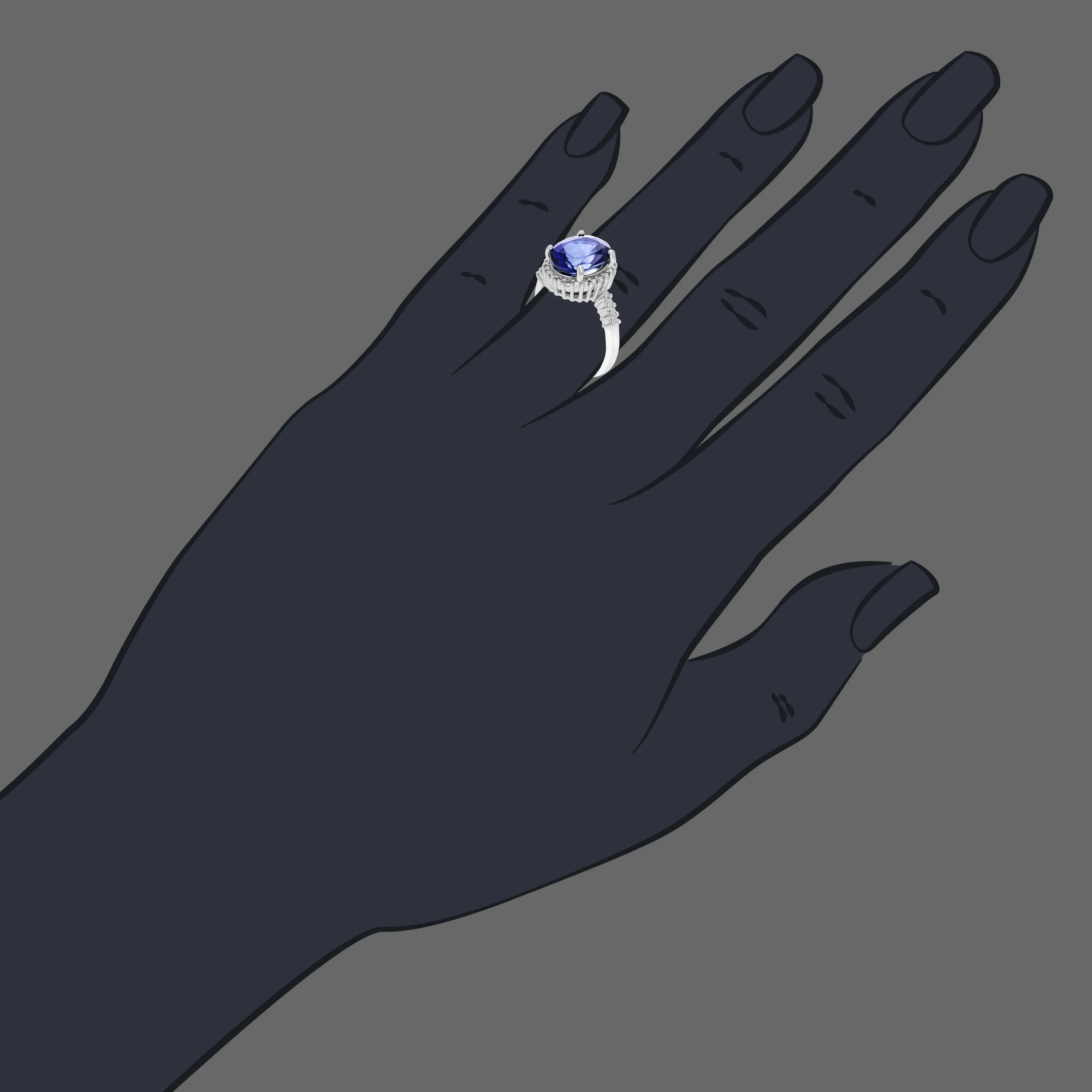 3.65 cttw Created Blue Sapphire Ring .925 Sterling Silver Oval 11x9 MM Size 7