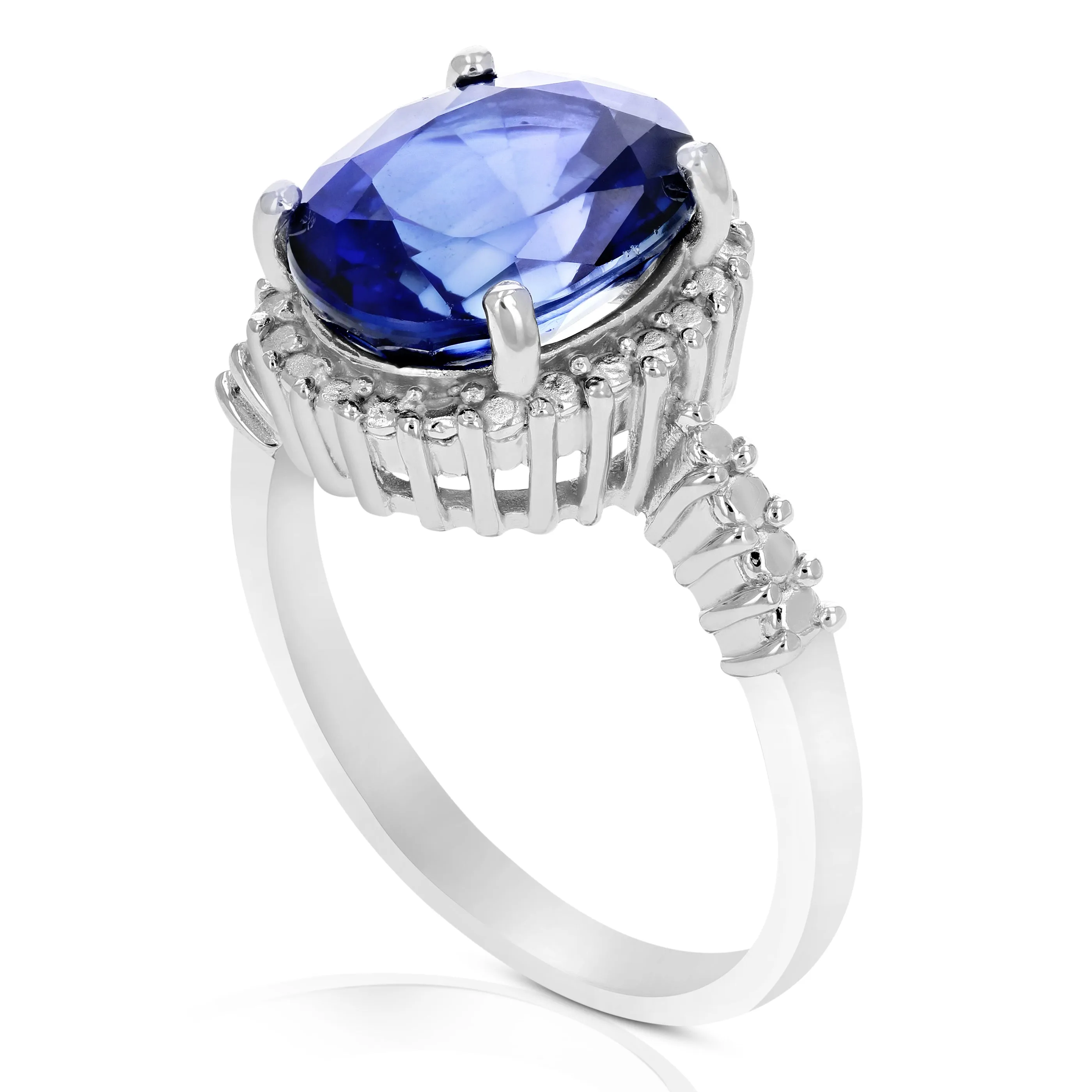 3.65 cttw Created Blue Sapphire Ring .925 Sterling Silver Oval 11x9 MM Size 7