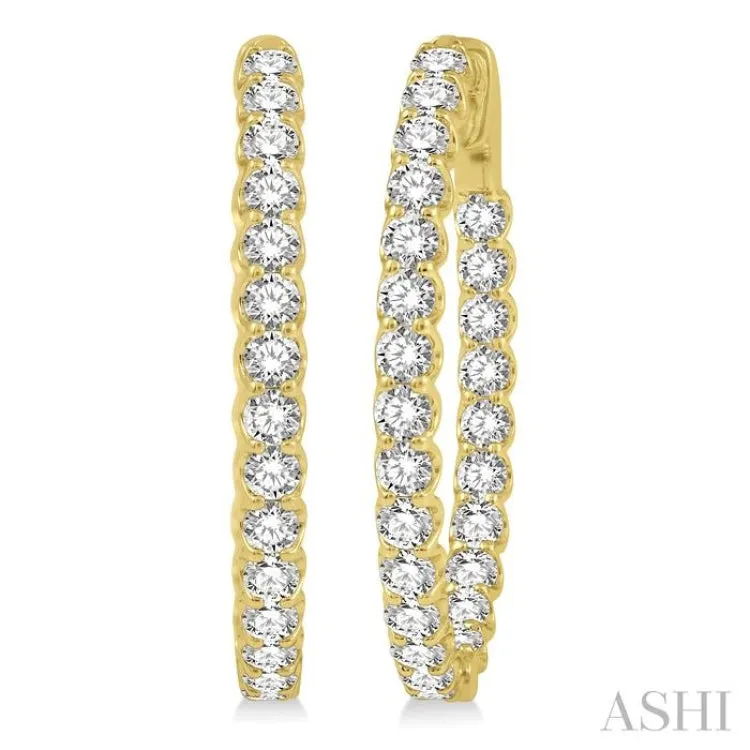 4.00 ctw Inside-Out Round Cut Diamond Oval Shape Hoop Earrings in 14K Yellow Gold