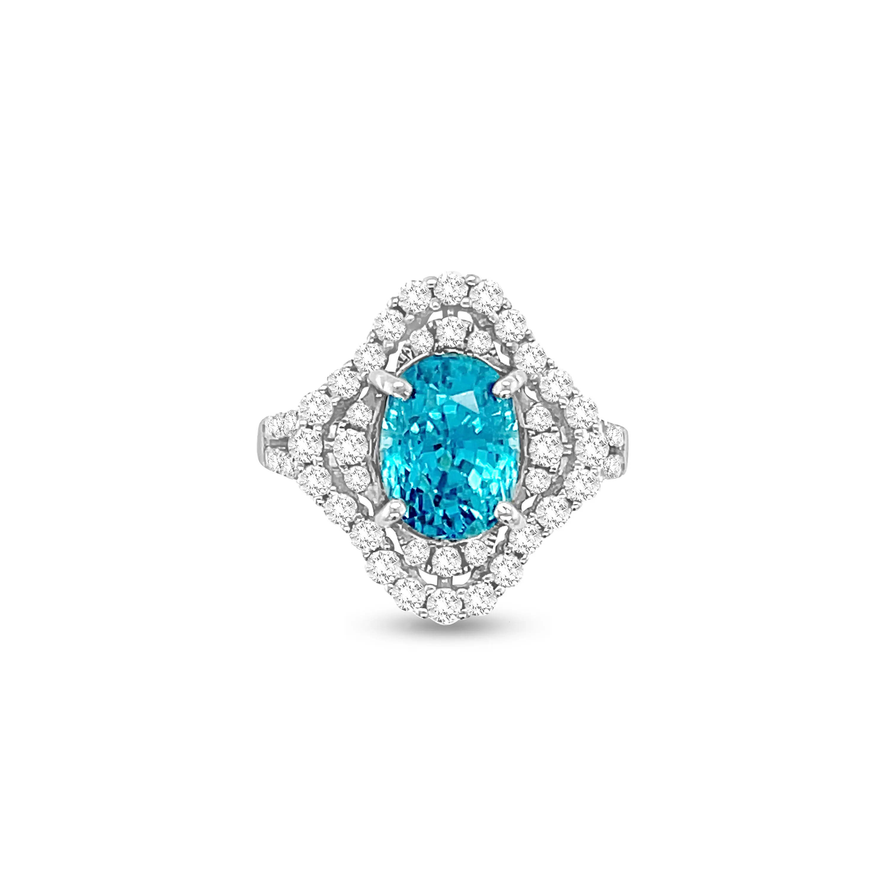 4.40 Carat Blue Zircon Gemstone Ring in 14k White Gold