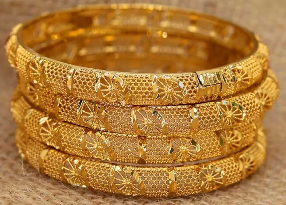 4pcs/lot 24K Dubai Bangles For Women Fashion Gold Color Saudi Arabia Bride Wedding Bracelet