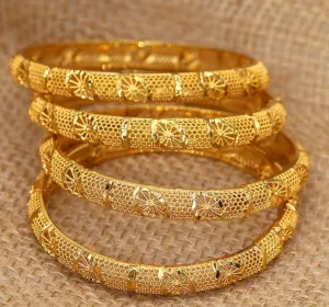 4pcs/lot 24K Dubai Bangles For Women Fashion Gold Color Saudi Arabia Bride Wedding Bracelet