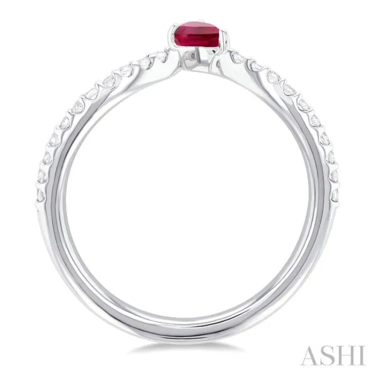 4X3 MM Pear Cut Ruby and 1/10 ctw Petite Round Cut Diamond Precious Fashion Ring in 10K White Gold