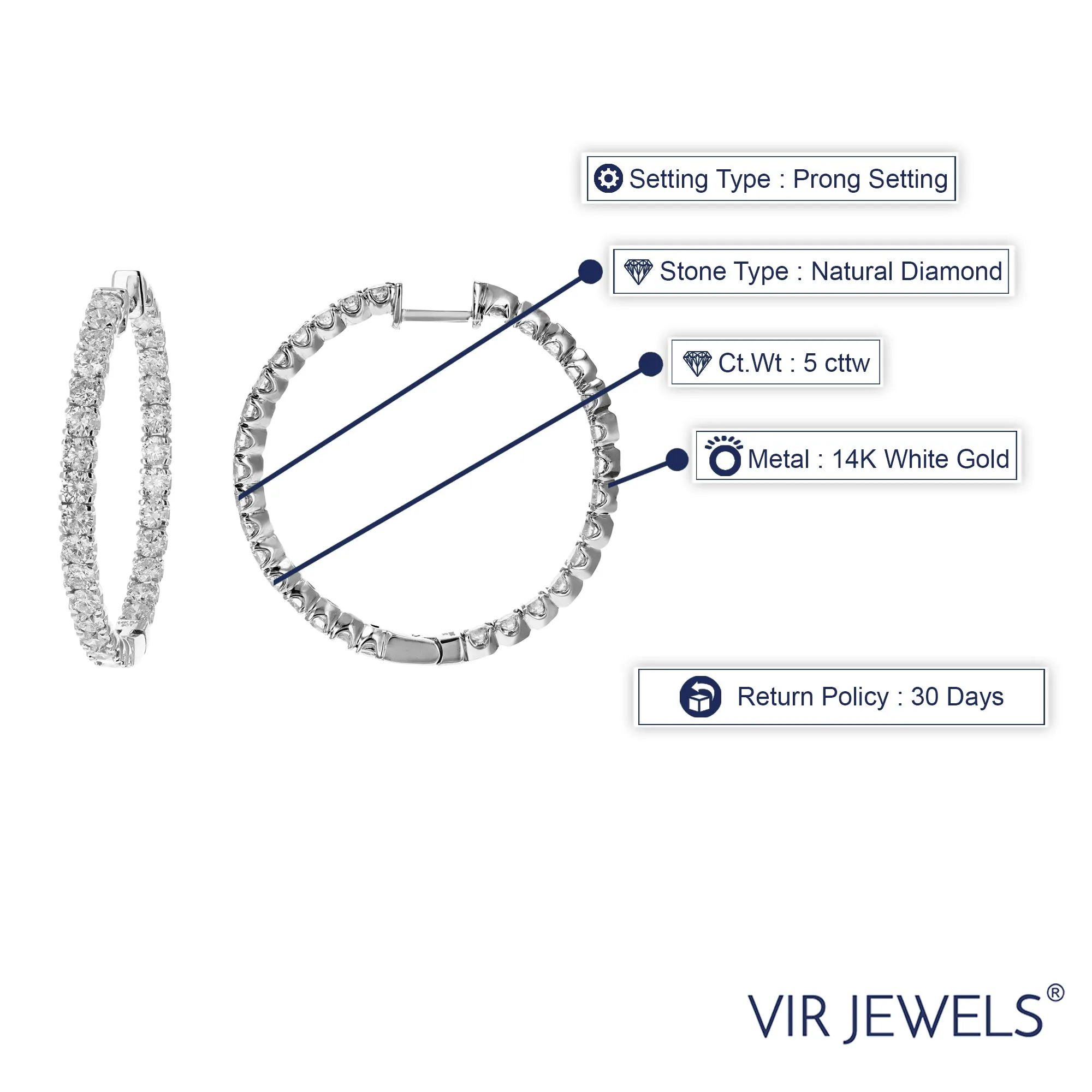 5 cttw Diamond Inside Out Hoop Earrings in 14K Gold