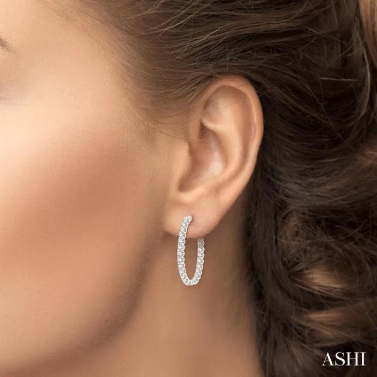 5 ctw Inside-Out Round Cut Diamond Oval Shape Hoop Earrings in 14K White Gold