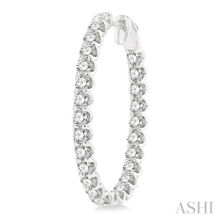 5 ctw Inside-Out Round Cut Diamond Oval Shape Hoop Earrings in 14K White Gold