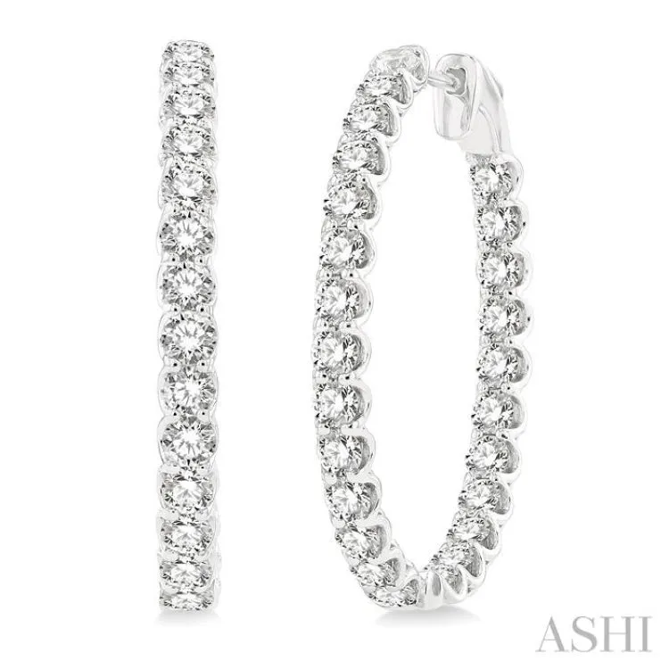 5 ctw Inside-Out Round Cut Diamond Oval Shape Hoop Earrings in 14K White Gold