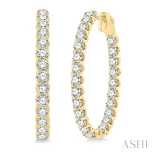 5 ctw Inside-Out Round Cut Diamond Oval Shape Hoop Earrings in 14K Yellow Gold
