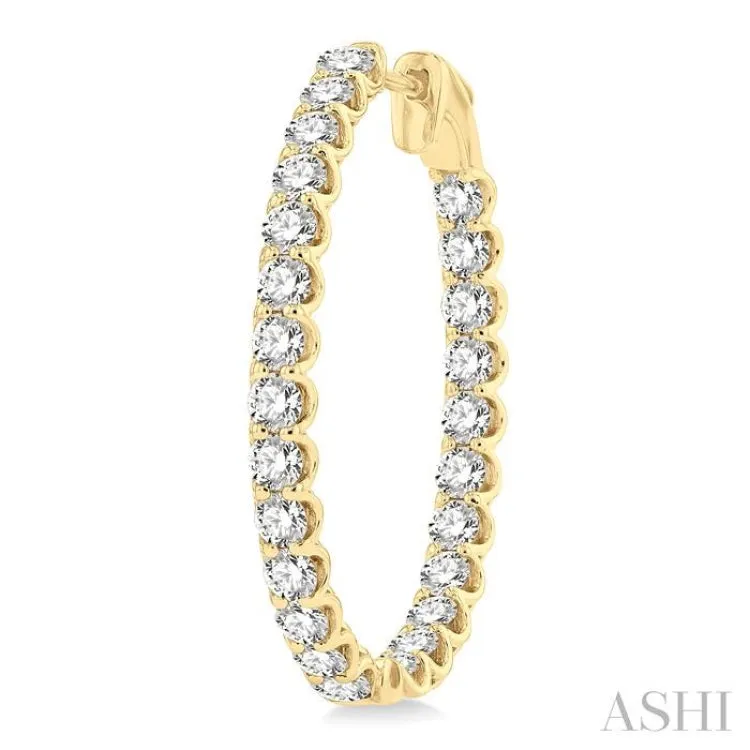5 ctw Inside-Out Round Cut Diamond Oval Shape Hoop Earrings in 14K Yellow Gold