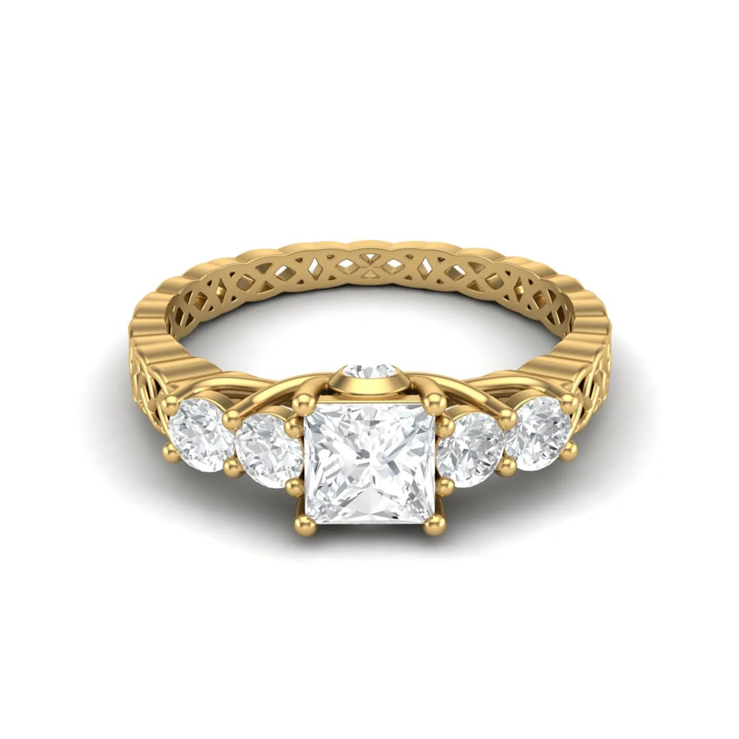 5 MM Square Shape  Moissanite Filigree Design Wedding Ring