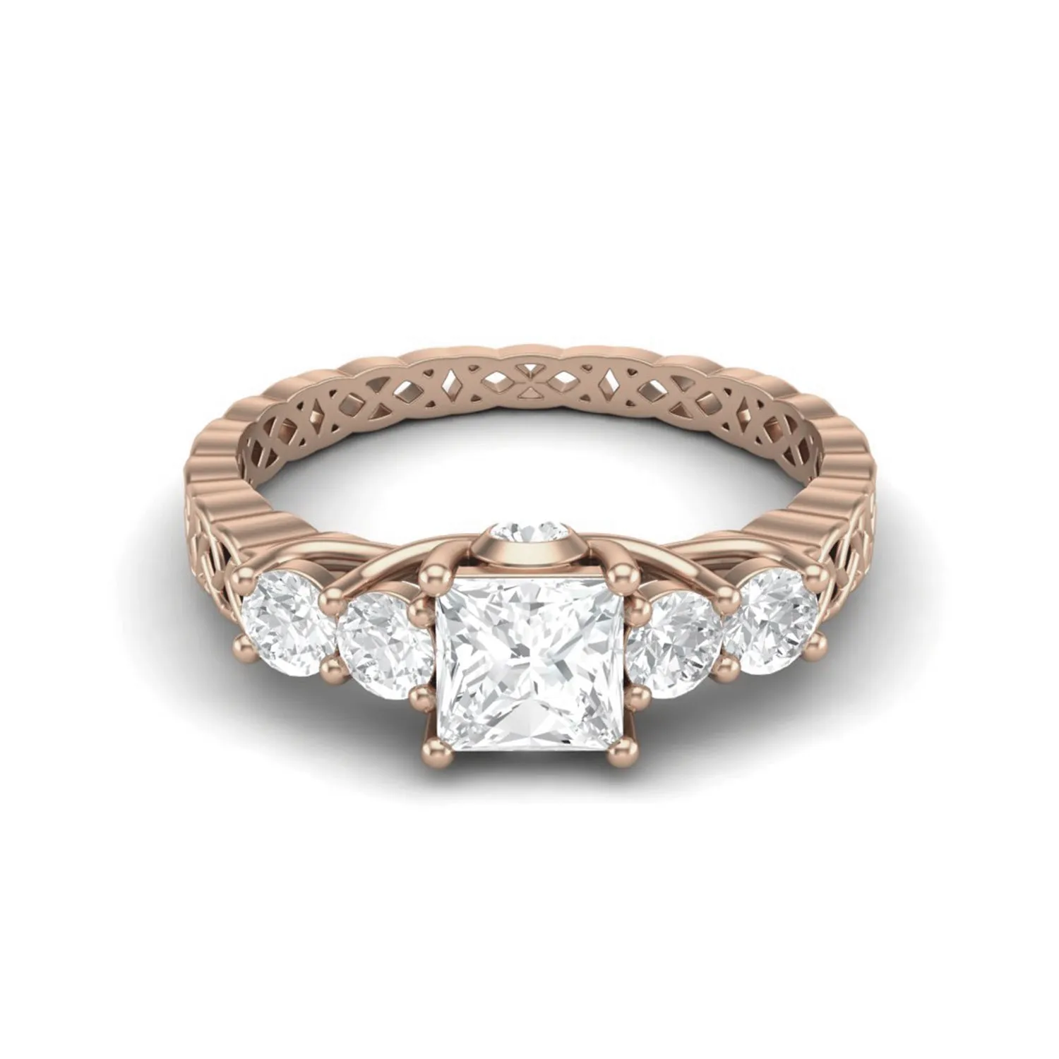 5 MM Square Shape  Moissanite Filigree Design Wedding Ring