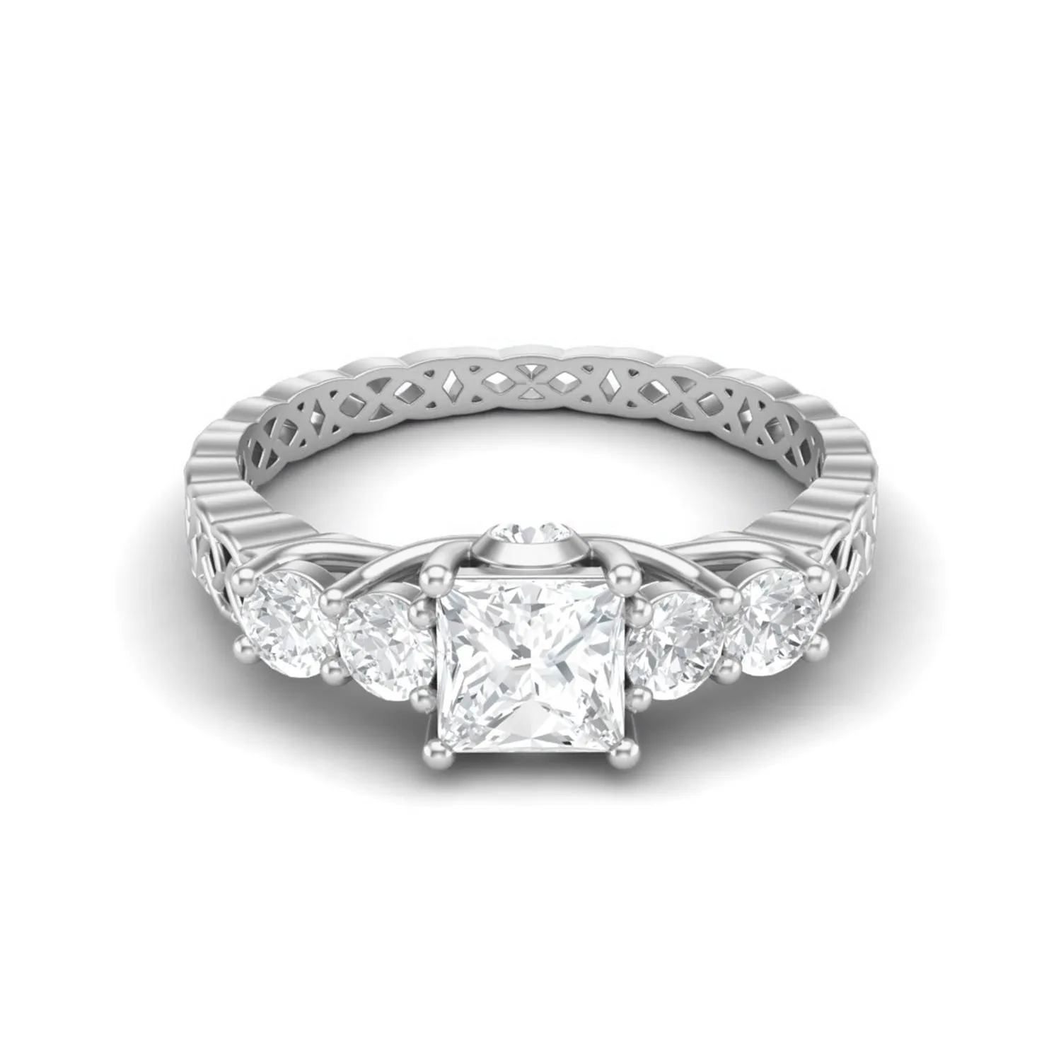 5 MM Square Shape  Moissanite Filigree Design Wedding Ring