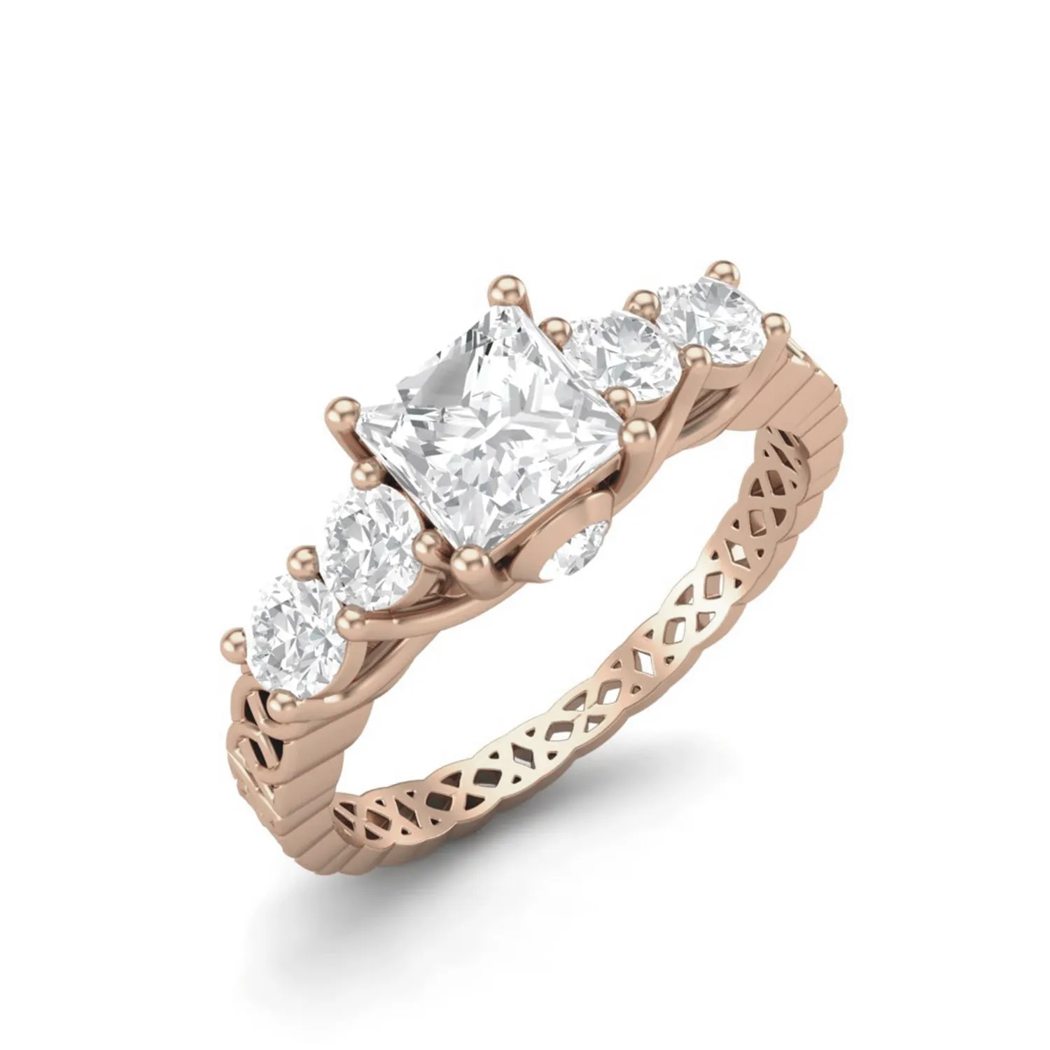 5 MM Square Shape  Moissanite Filigree Design Wedding Ring
