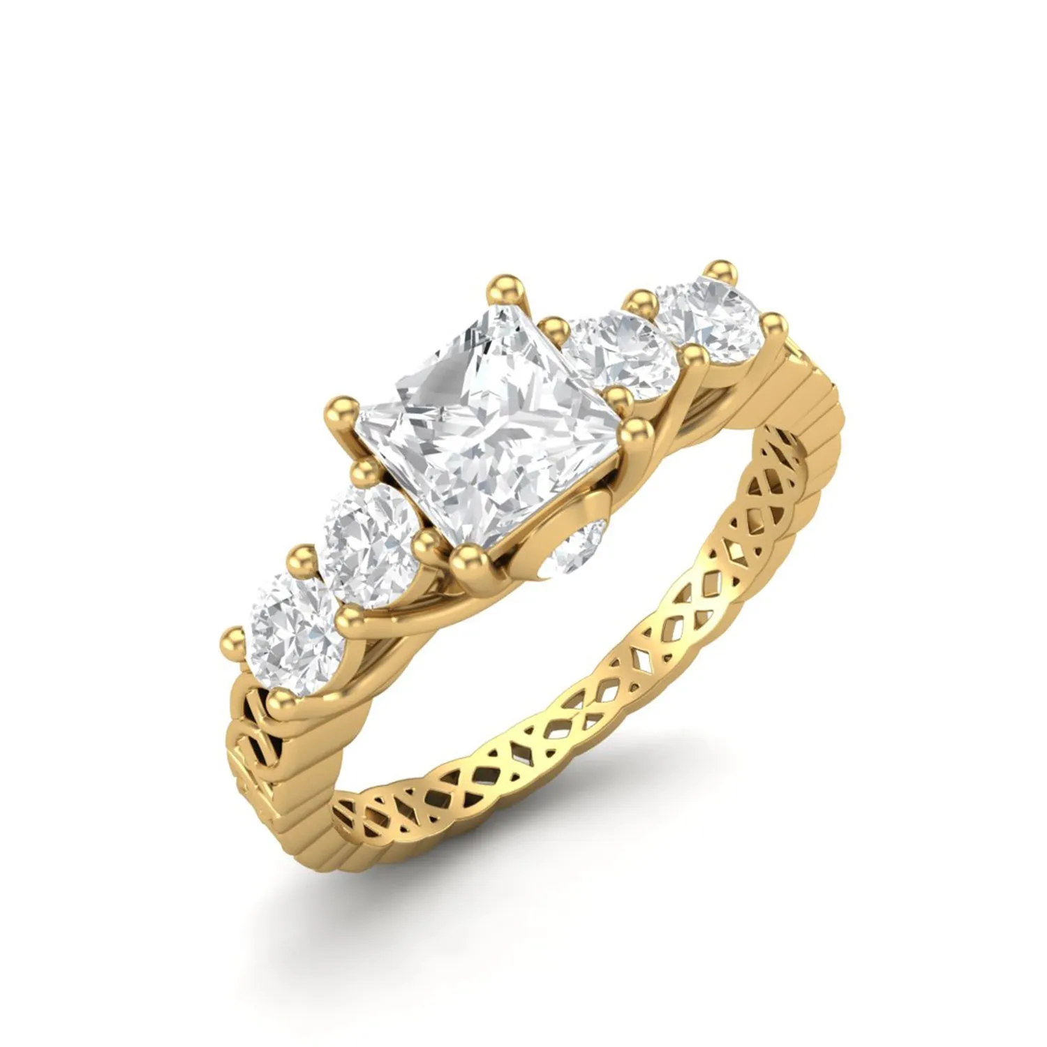 5 MM Square Shape  Moissanite Filigree Design Wedding Ring