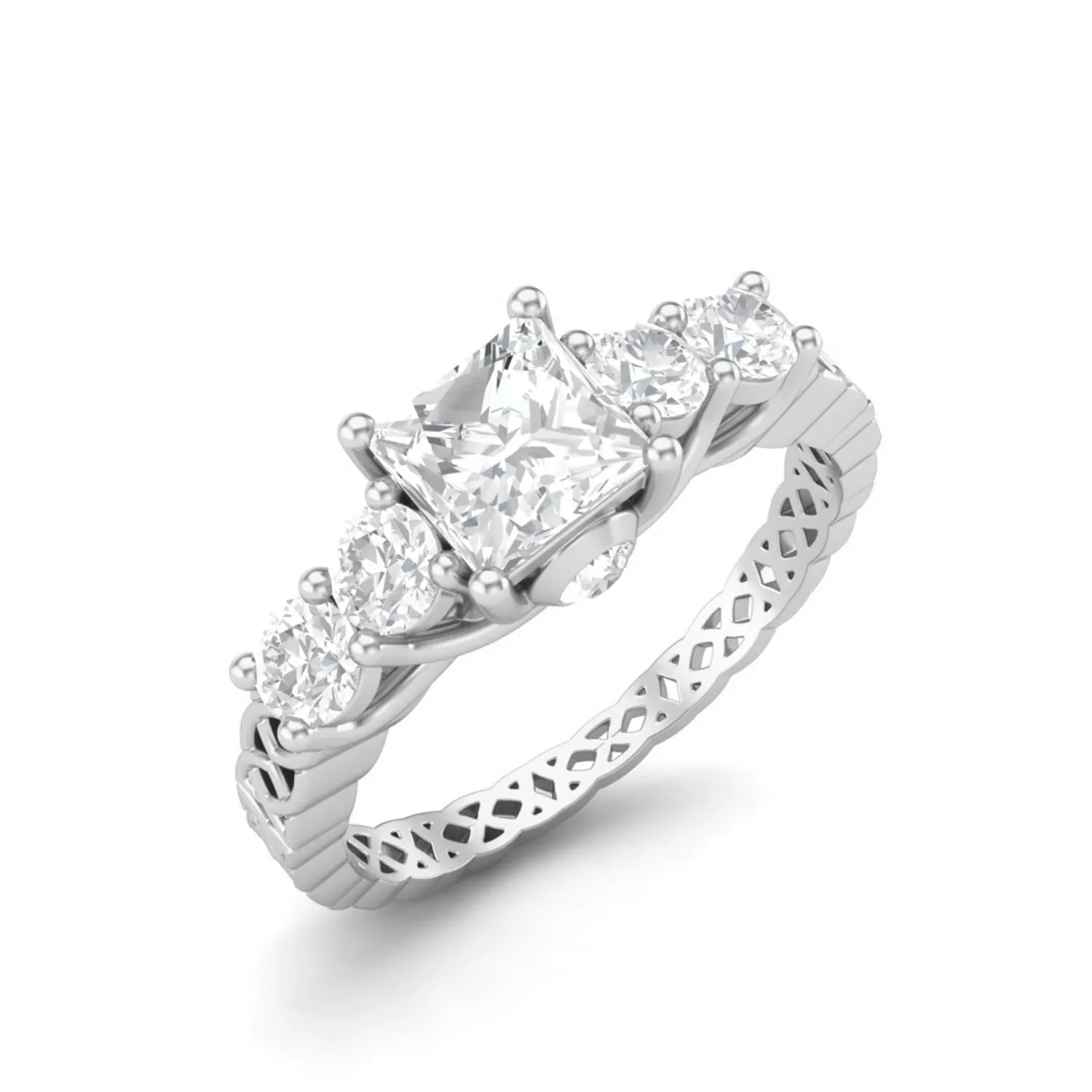 5 MM Square Shape  Moissanite Filigree Design Wedding Ring