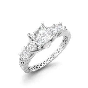 5 MM Square Shape  Moissanite Filigree Design Wedding Ring